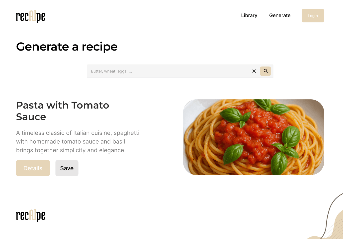 The recipe generation interface in recAIpe